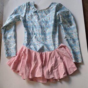 DUCK CROSSING pink floral BLUE pastel FIGURE ICE SKATING DRESS girls M 8-10